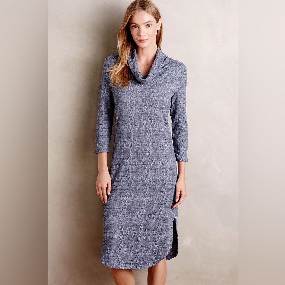 Anthropologie Saturday Sunday Cowl Neck Midi Dress Textured Knit Blue Size Small